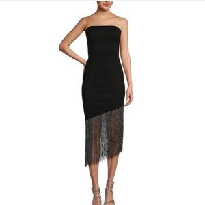 Midnight Doll Strapless Asymmetrical Hem Fringe Bodycon Dress